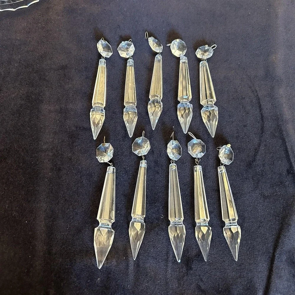 10 Vintage antique Cut Crystal Glass Chandelier Icicle Prisms Antique